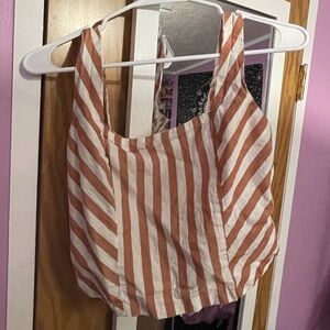 Striped cotton fitted slight crop tank top